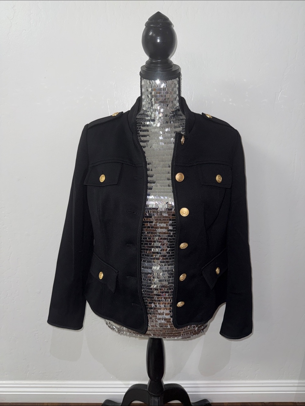 White House Black Market Black Military-Inspired Blazer with Gold Buttons